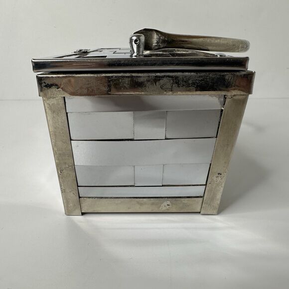 Vintage MCM Box Purse Basket Weave Silver Tone Chrome Metal Handle 50s Handbag - Picture 2 of 16